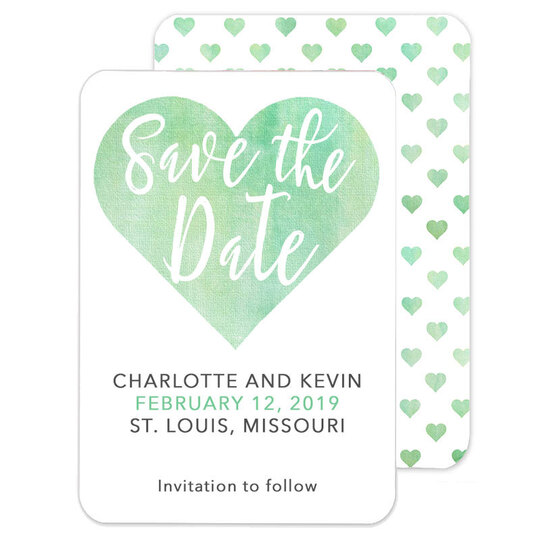 Green Watercolor Heart Save The Date Announcements